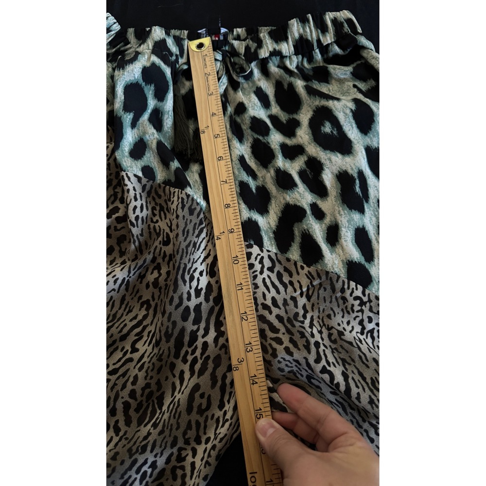 Gigio USA Wide Leg Pants Womens Medium Green Mixed Leopard Print TC1535 - Picture 6 of 13
